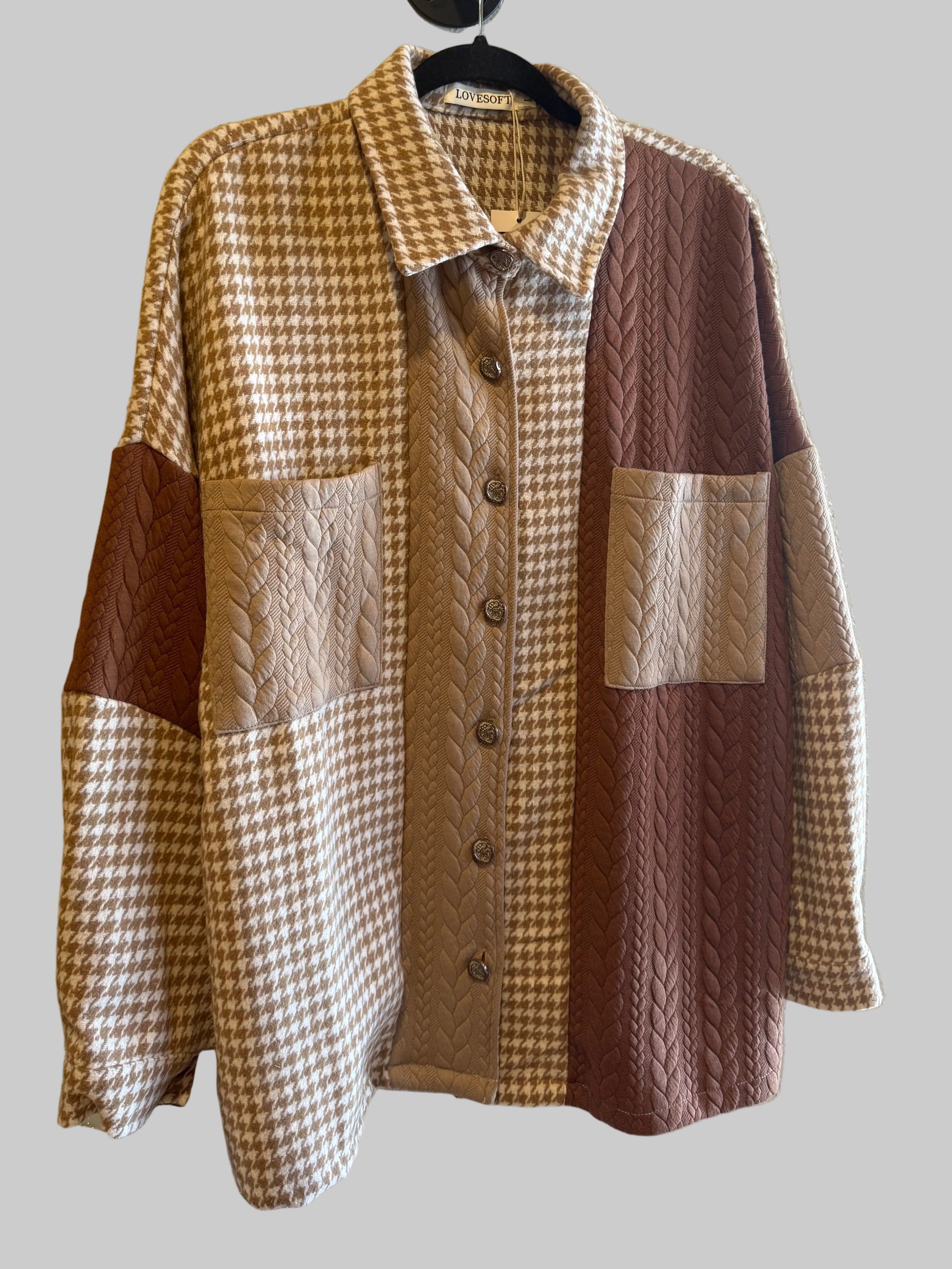Brown Multi Pattern Knit Shacket