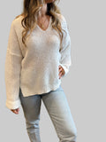 White Ripped Neck Loose Fit Sweater