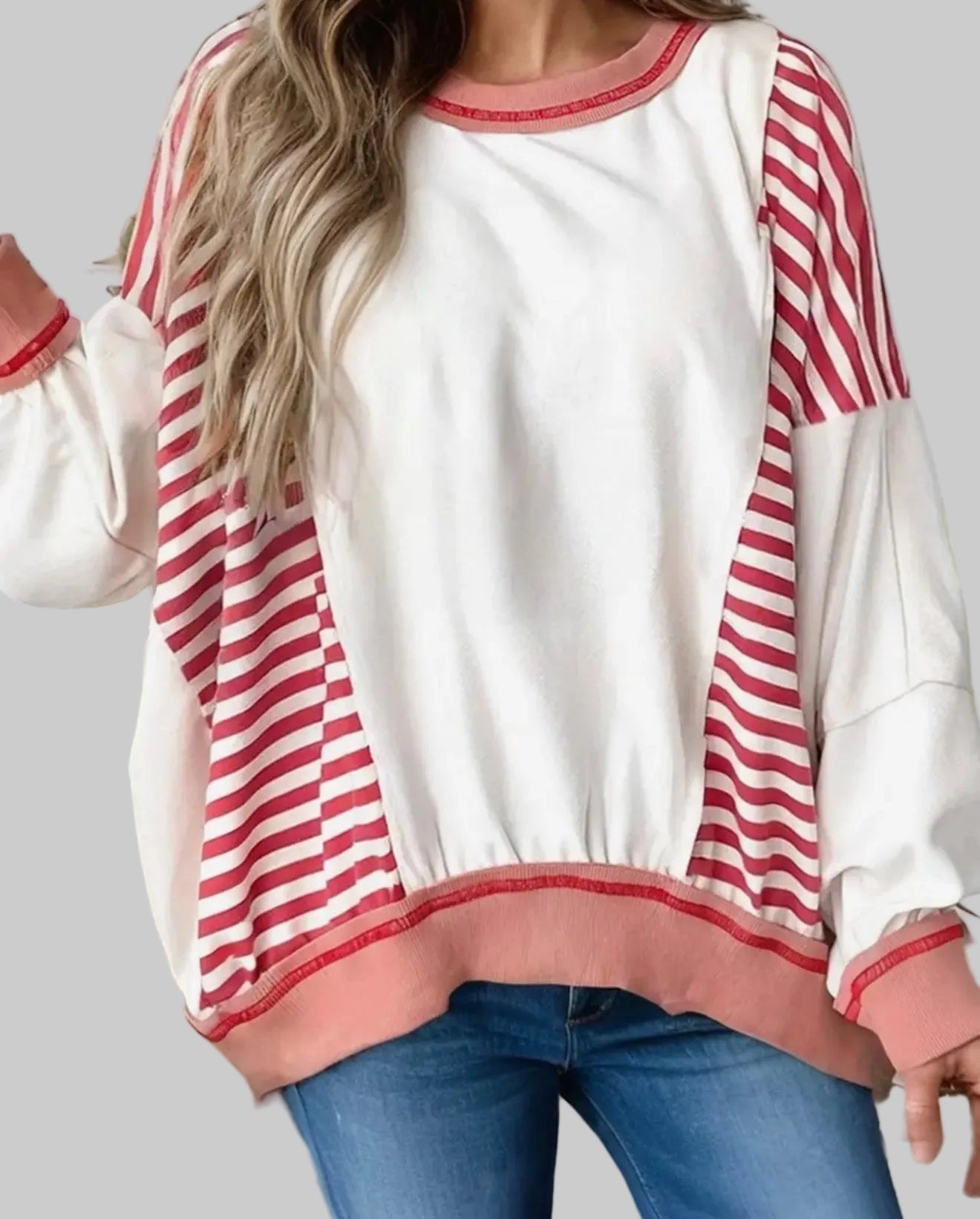 *Plus Oversized Striped Detail Top