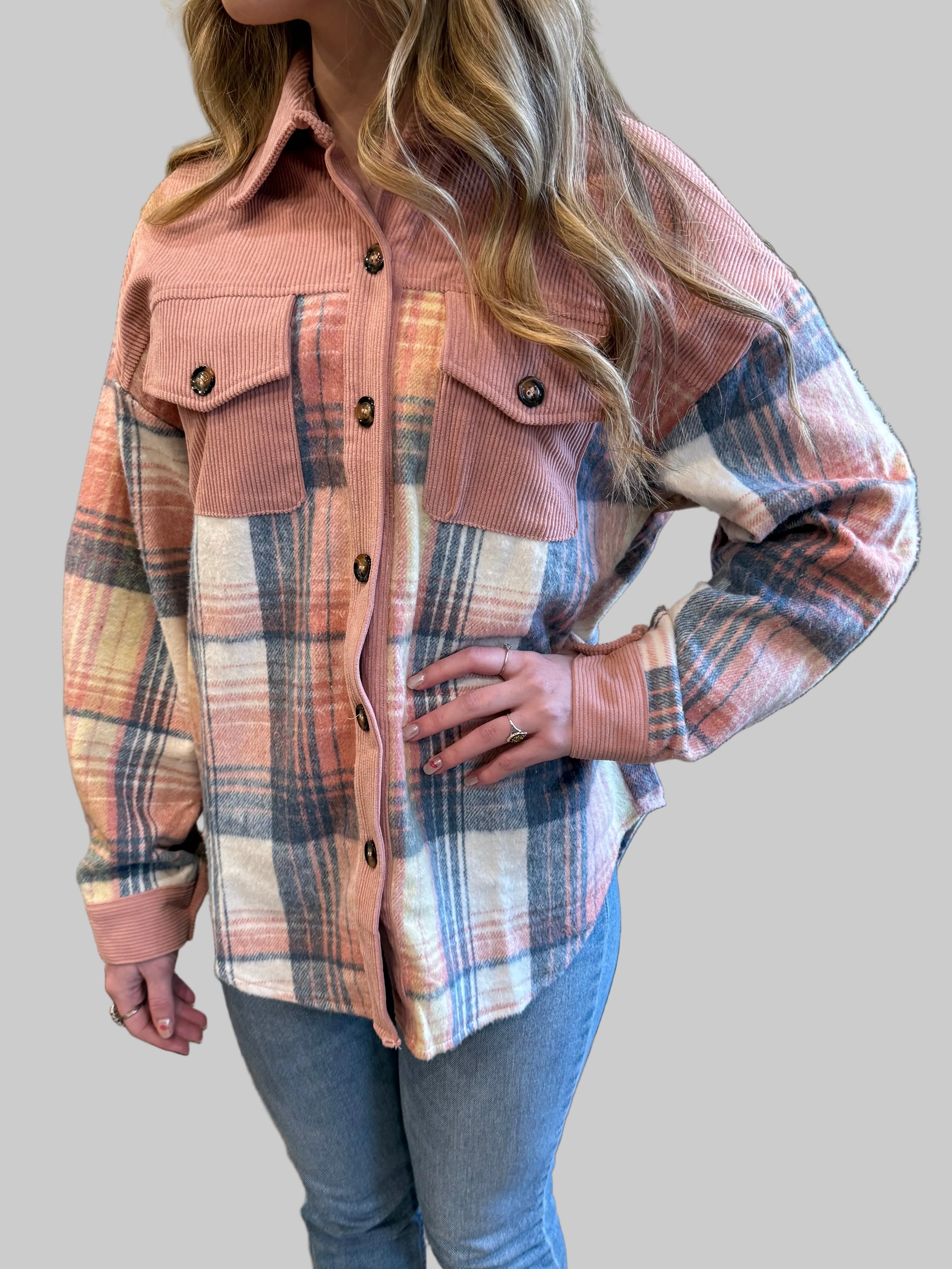 Pink Corduroy Shacket