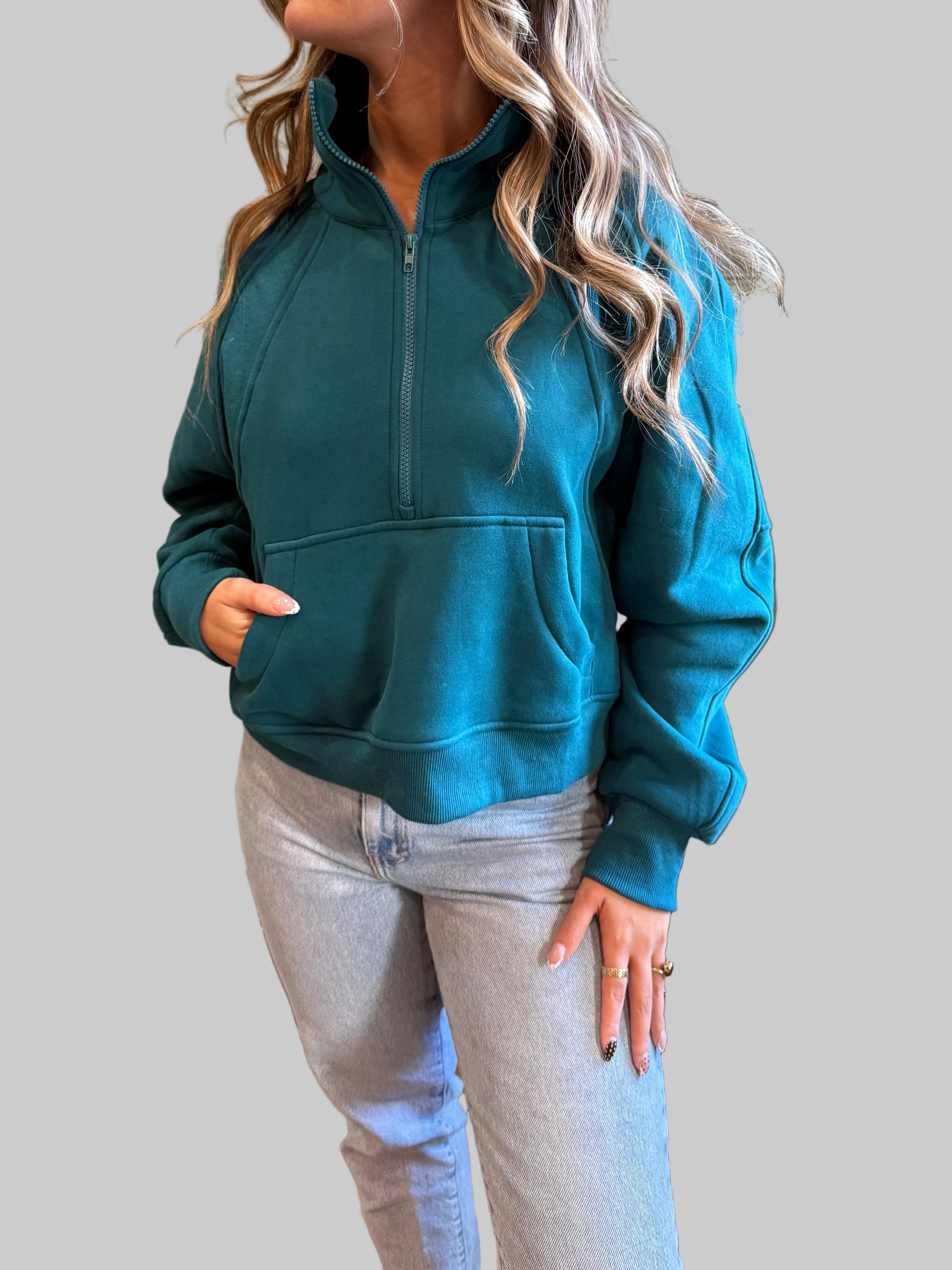 Funnel Neck Half Zip Crop