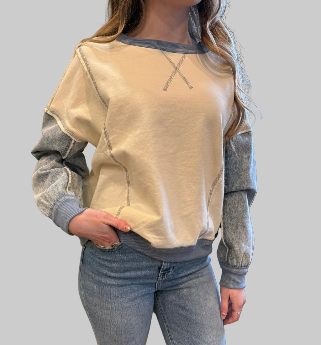 Denim Sleeve Knit Top