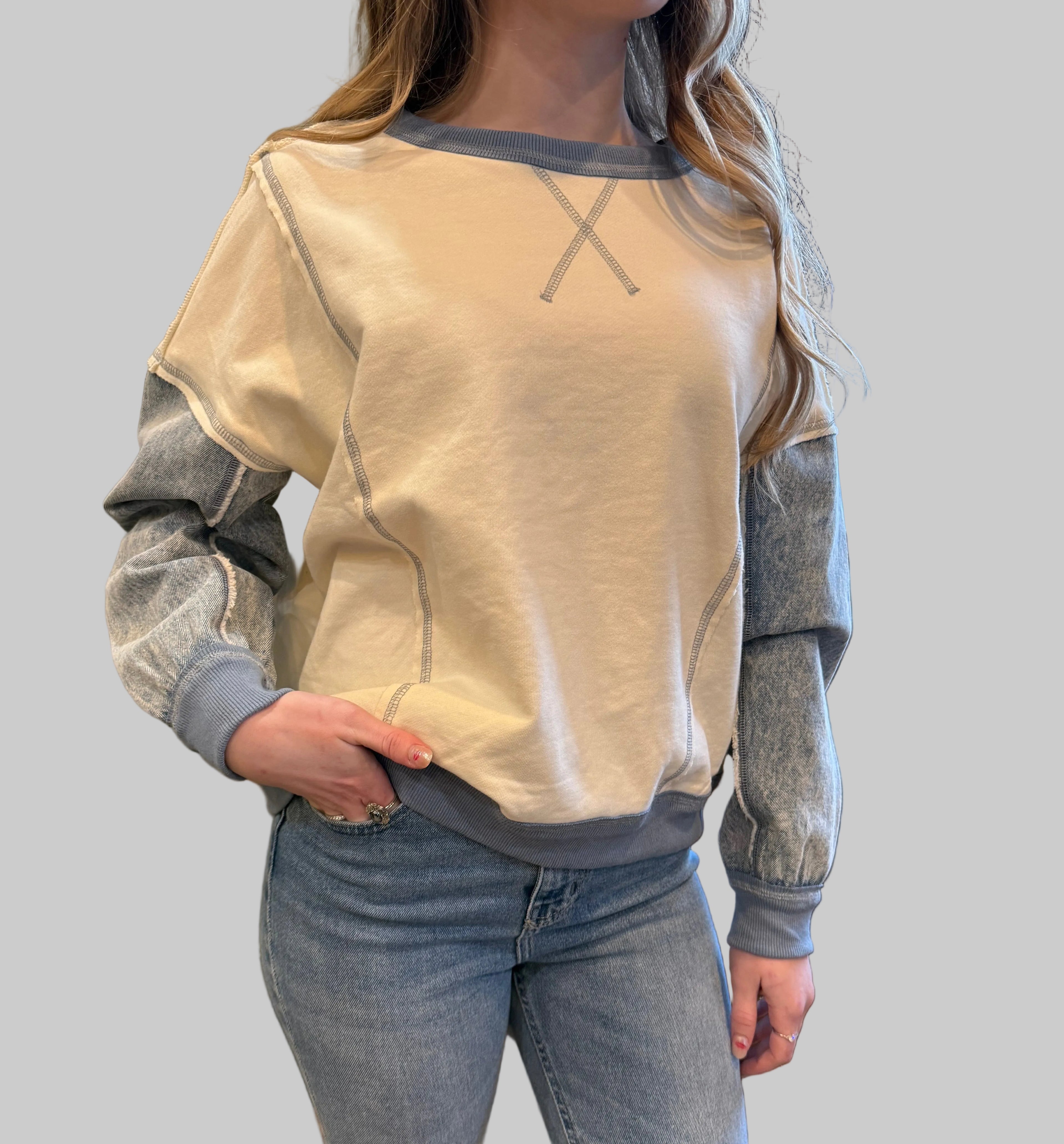 Denim Sleeve Knit Top
