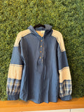 Blue Plaid Contrast Hooded Pullover
