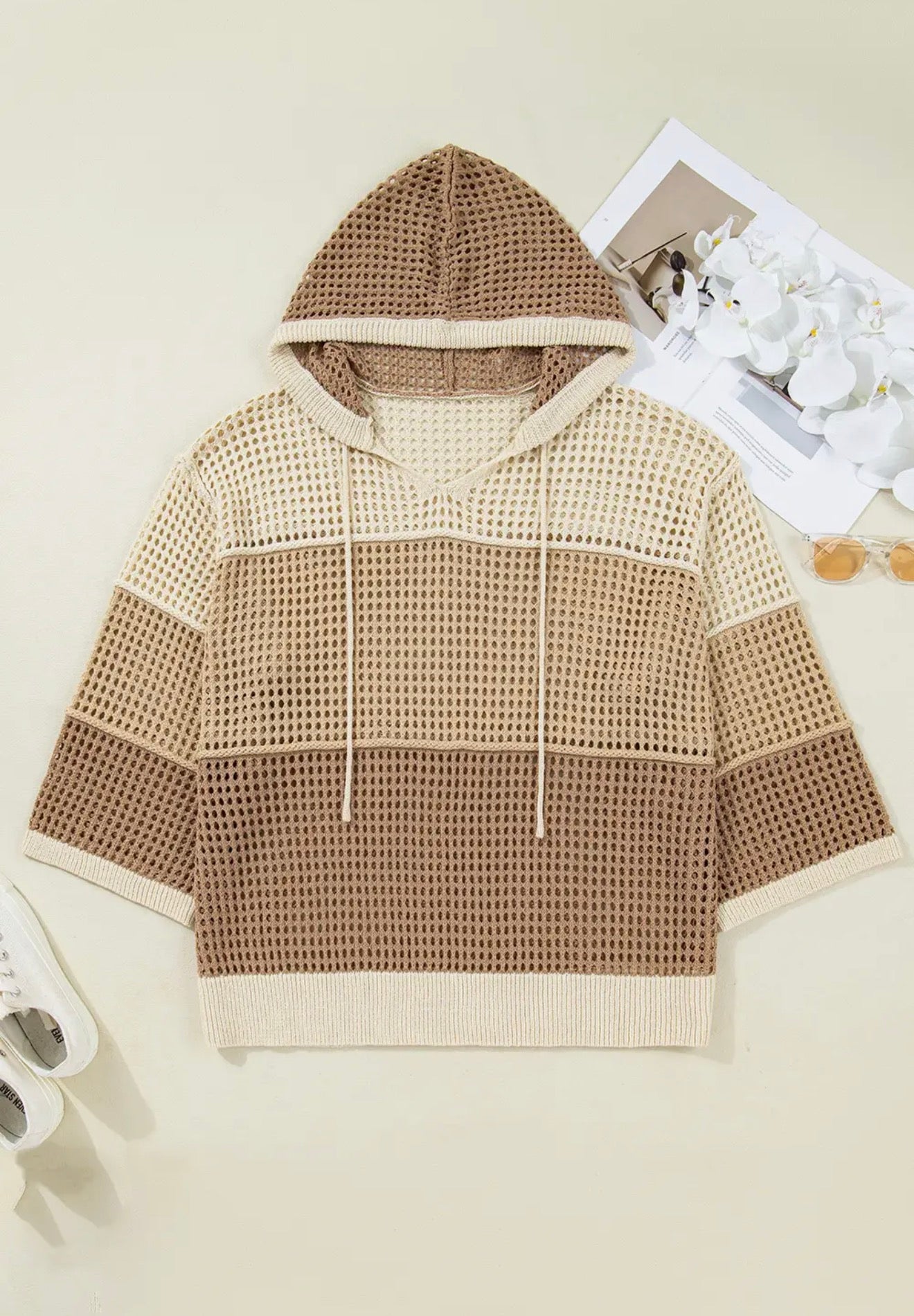 *Plus Hollow Knit Hoodie