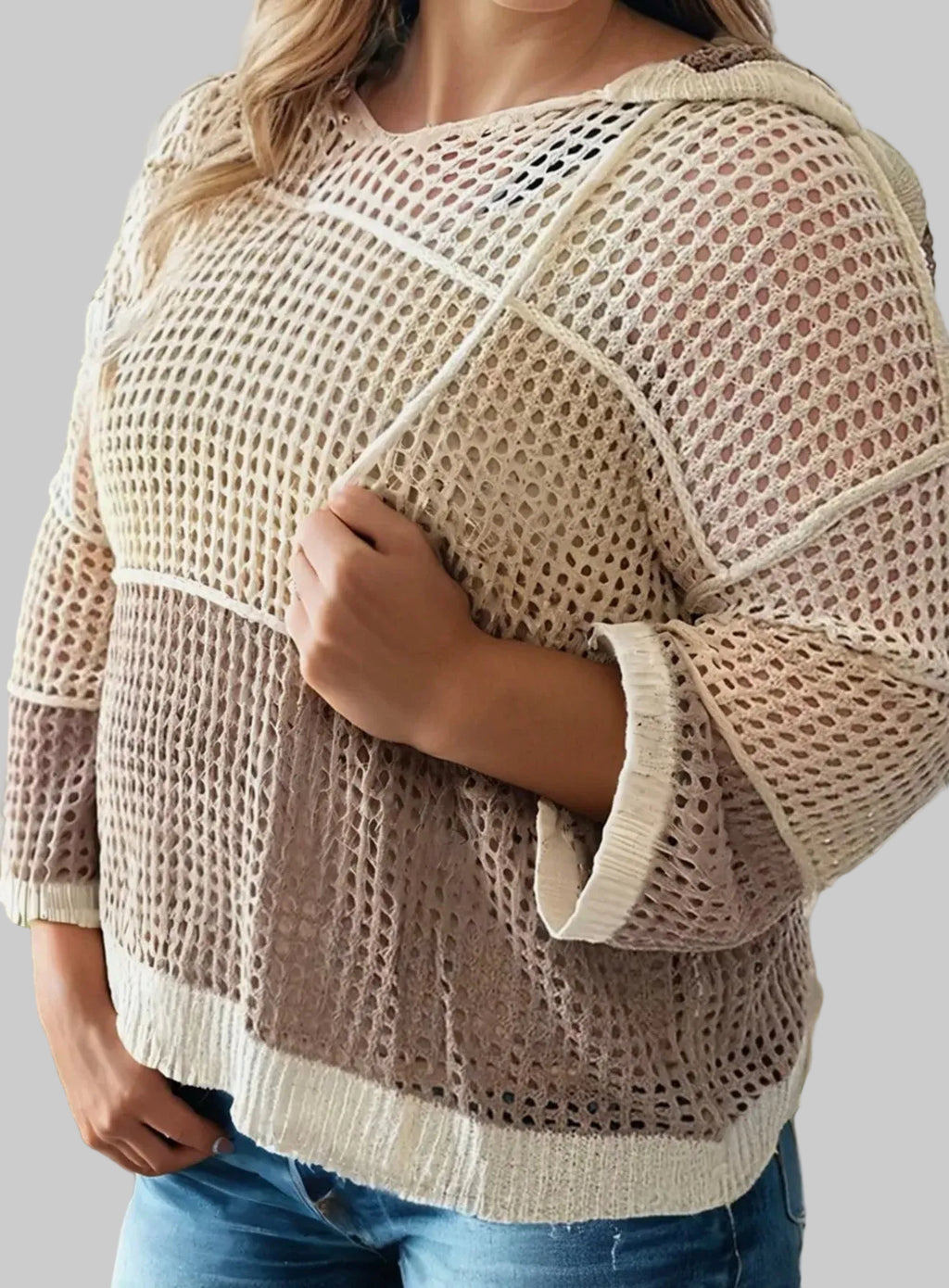 *Plus Hollow Knit Hoodie