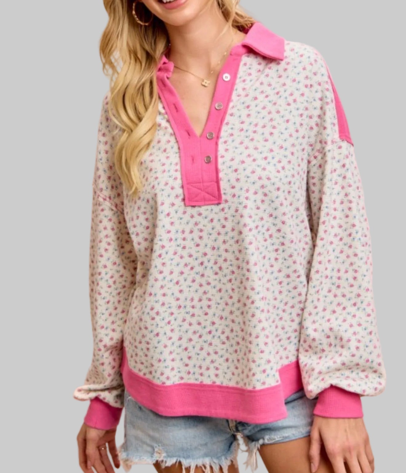 Floral Button Collar Top