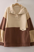 Brown 1/4 Zip Colorblock Sweatshirt