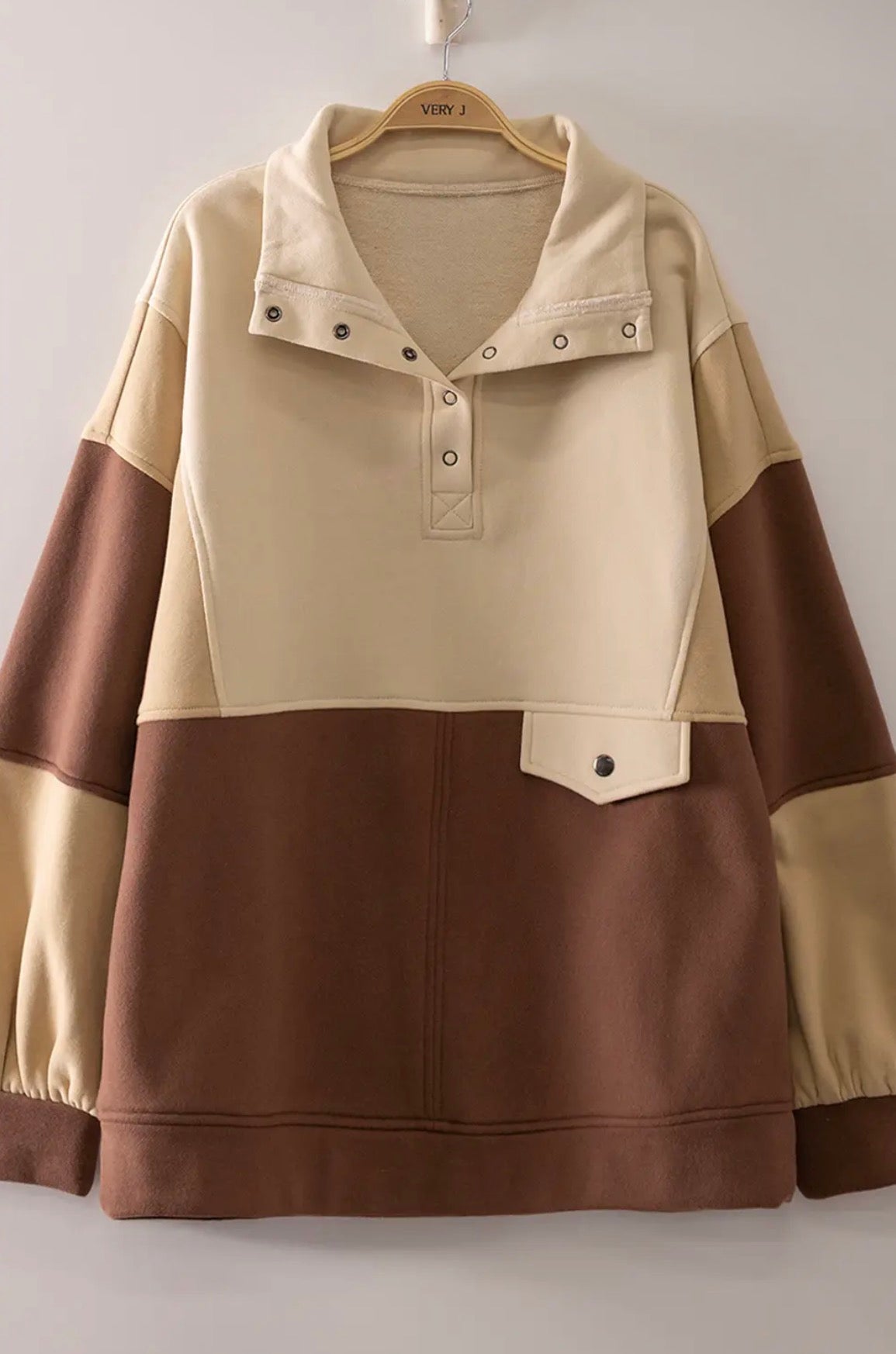 Brown 1/4 Zip Colorblock Sweatshirt