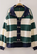 Green Striped Loose Fit Shirt