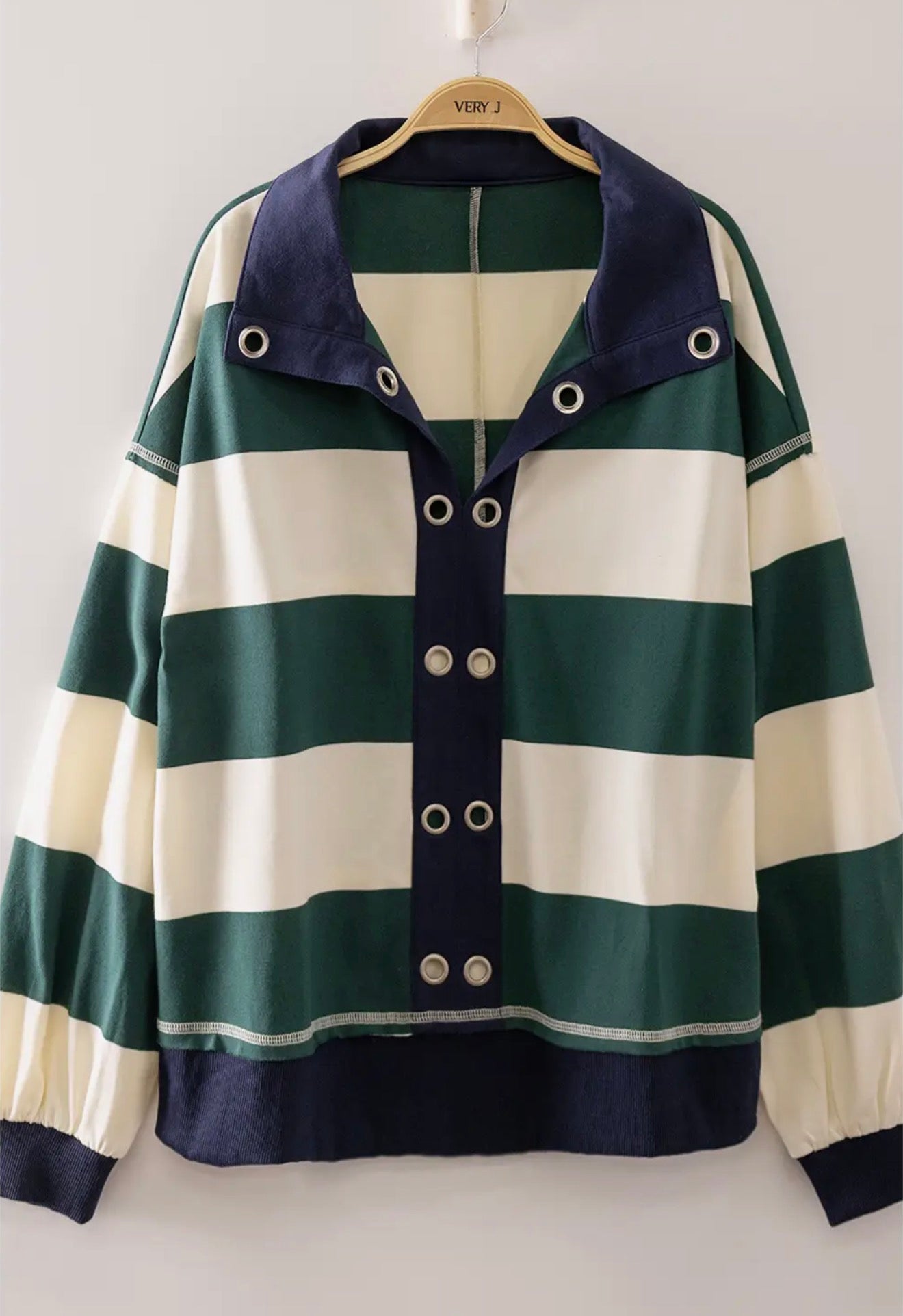 Green Striped Loose Fit Shirt