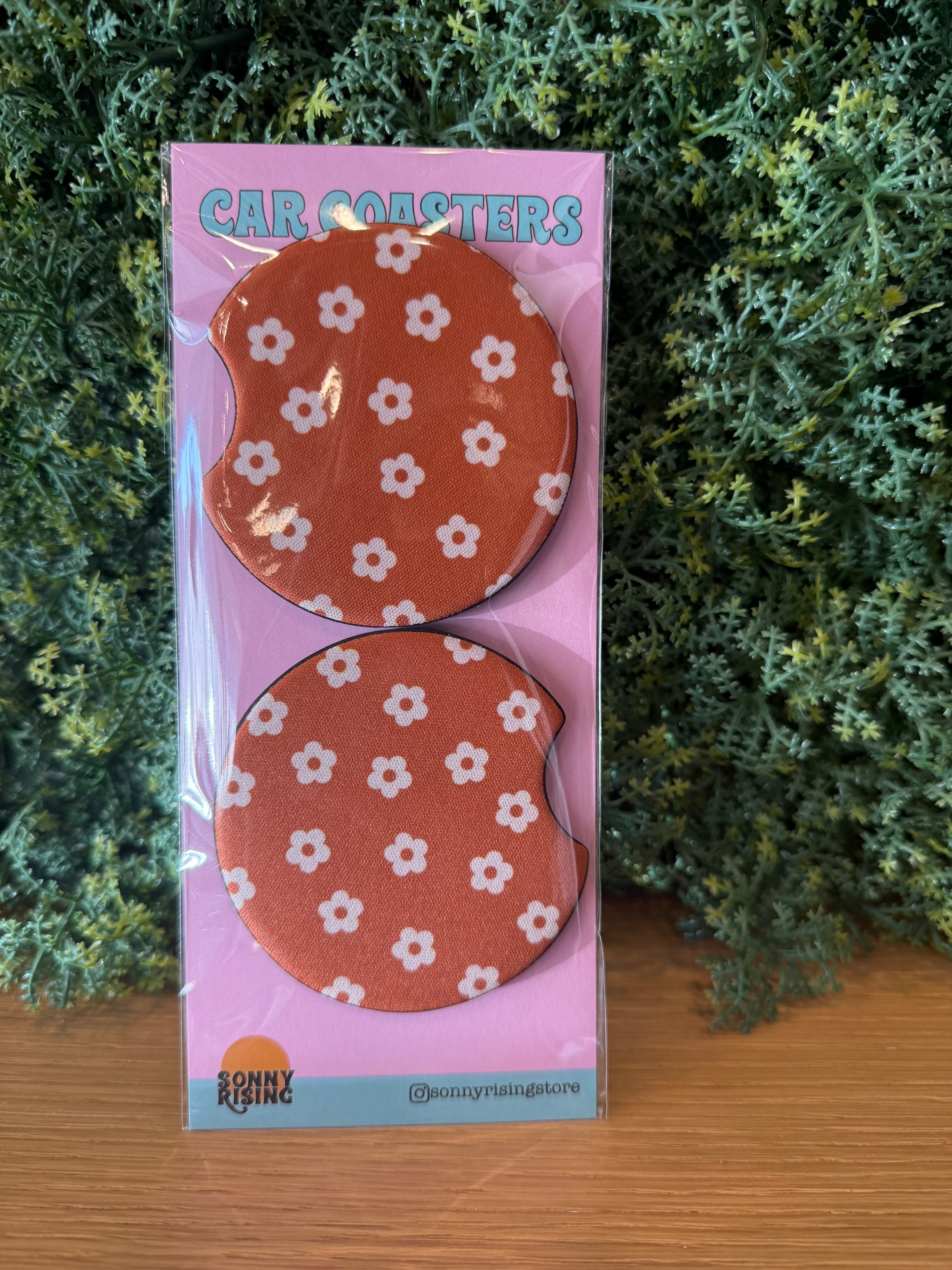 Fall Orange Floral Car Coasters