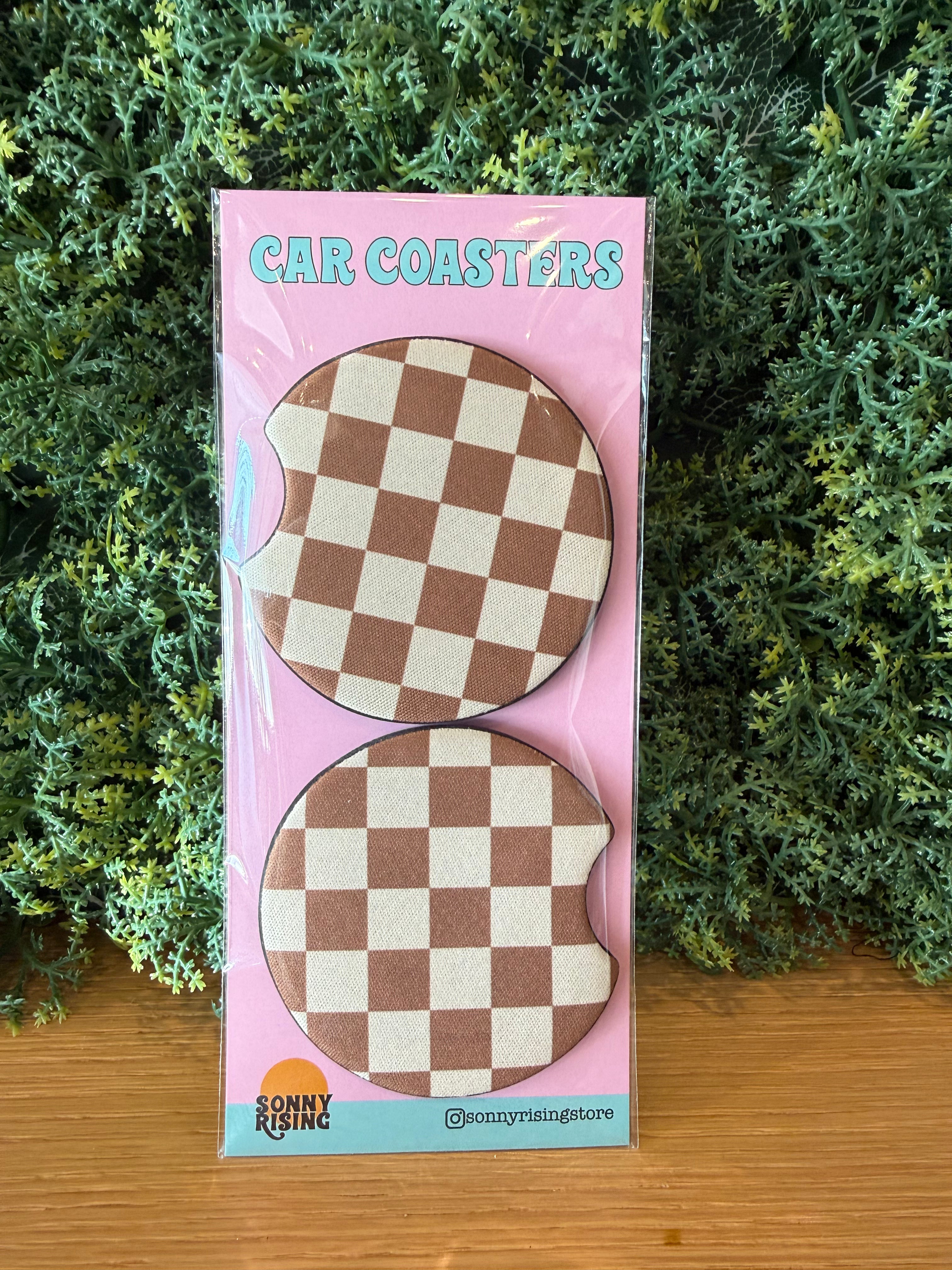Brown Checkered Car Coasters